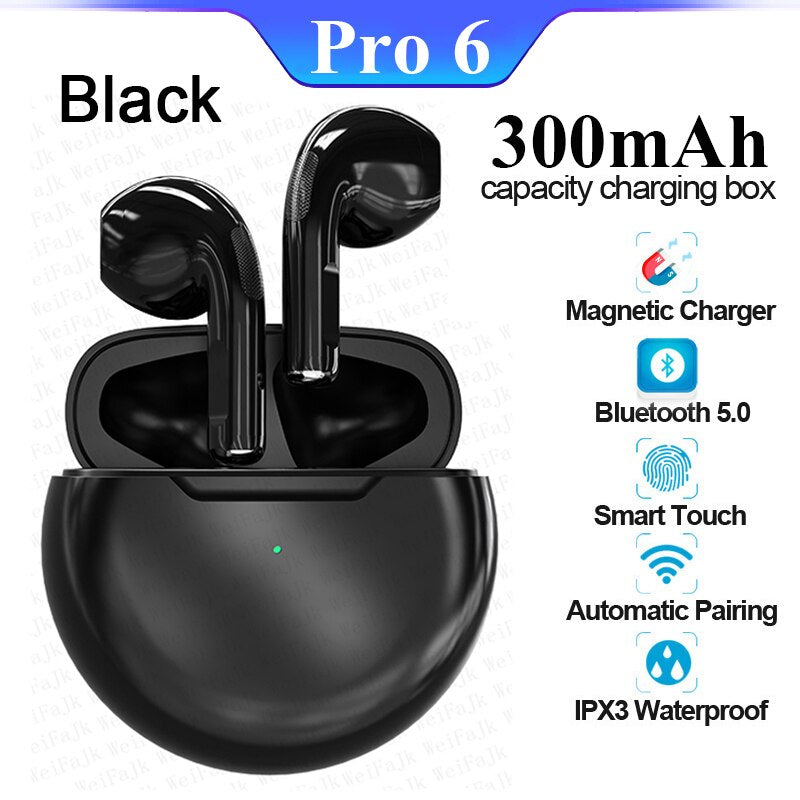 Original Air Pro 6 TWS Earphones Bluetooth Wireless In Ear Earpod Earbuds Pod Headset For Xiaomi Android Apple iPhone Headphones