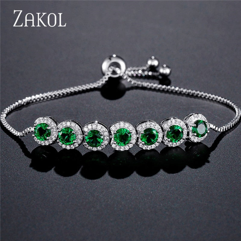 ZAKOL Fashion Women Cubic Zirconia Tennis Bracelet Round Crystal Adjustable Bangles Nice  Gift Party Jewelry FSBP2062