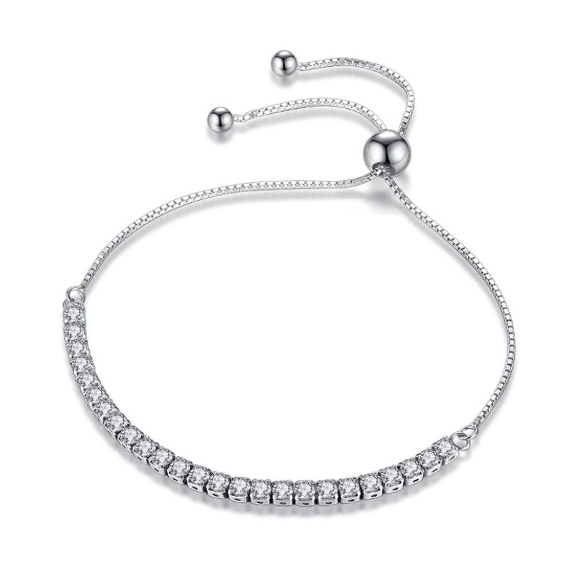 Platinum-plated. Sterling silver 925 with 2-6.5mm real moissanite tennis bracelet for women as a gift.