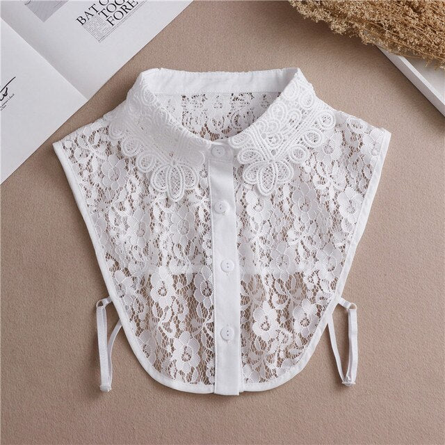 Fashion 2023 Front Tie White Fake Collar for Women Stand Detachable Collar Fake Girls Vintage Lace Ladies False Blouse Collar