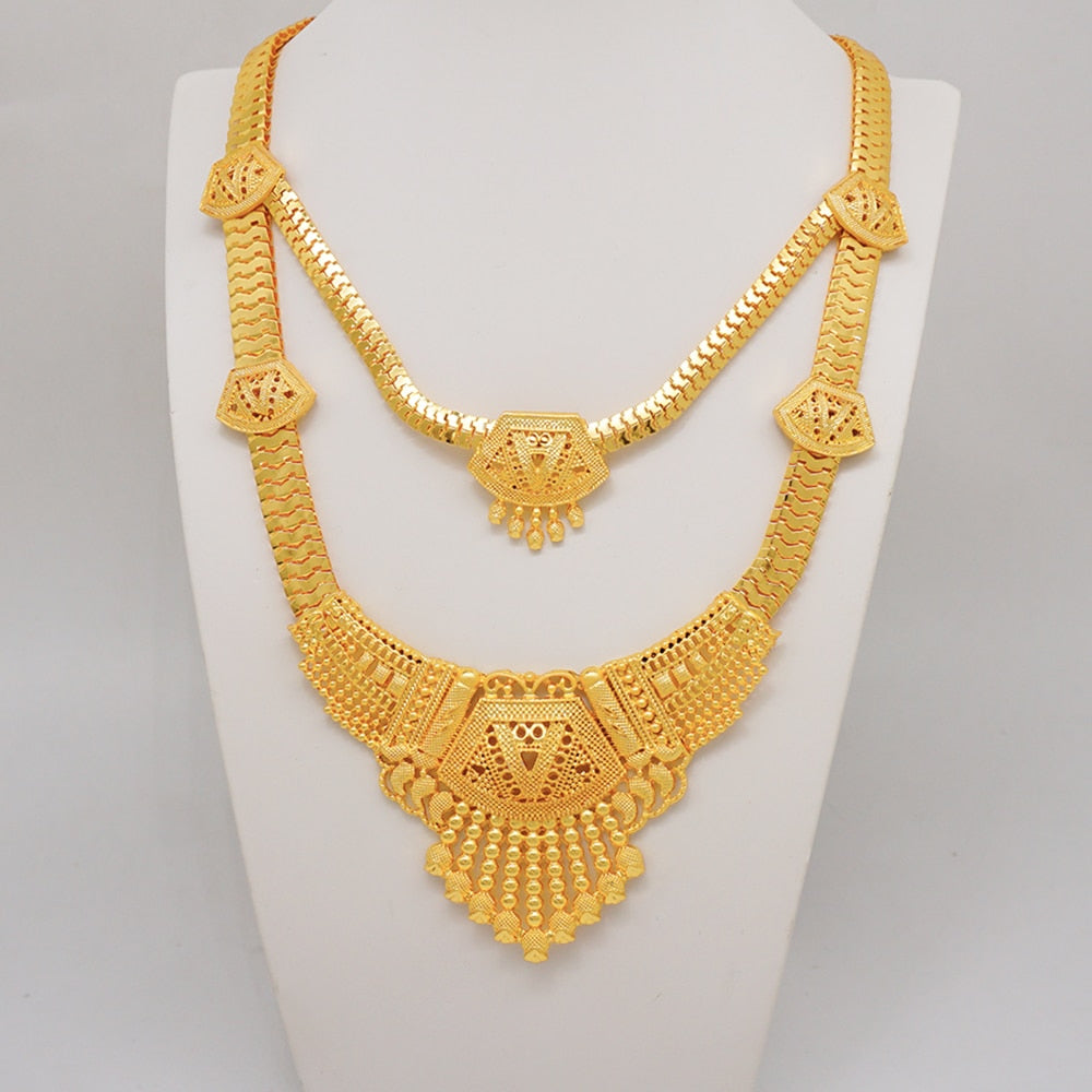 Dubai Indian Gold Color Necklace Bracelet Earrings Ring Jewelry Sets For Women Ethiopian Nigerian Bridal Wedding Jewellery Gifts