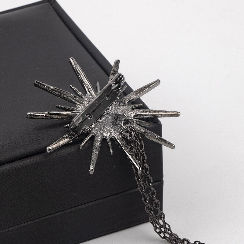 Fashion New Retro Metal Brooch Tassel Chain Men&#39;s Suit Six-awn Stars Snowflake Lapel Pins and Brooches Women and Men Accessories