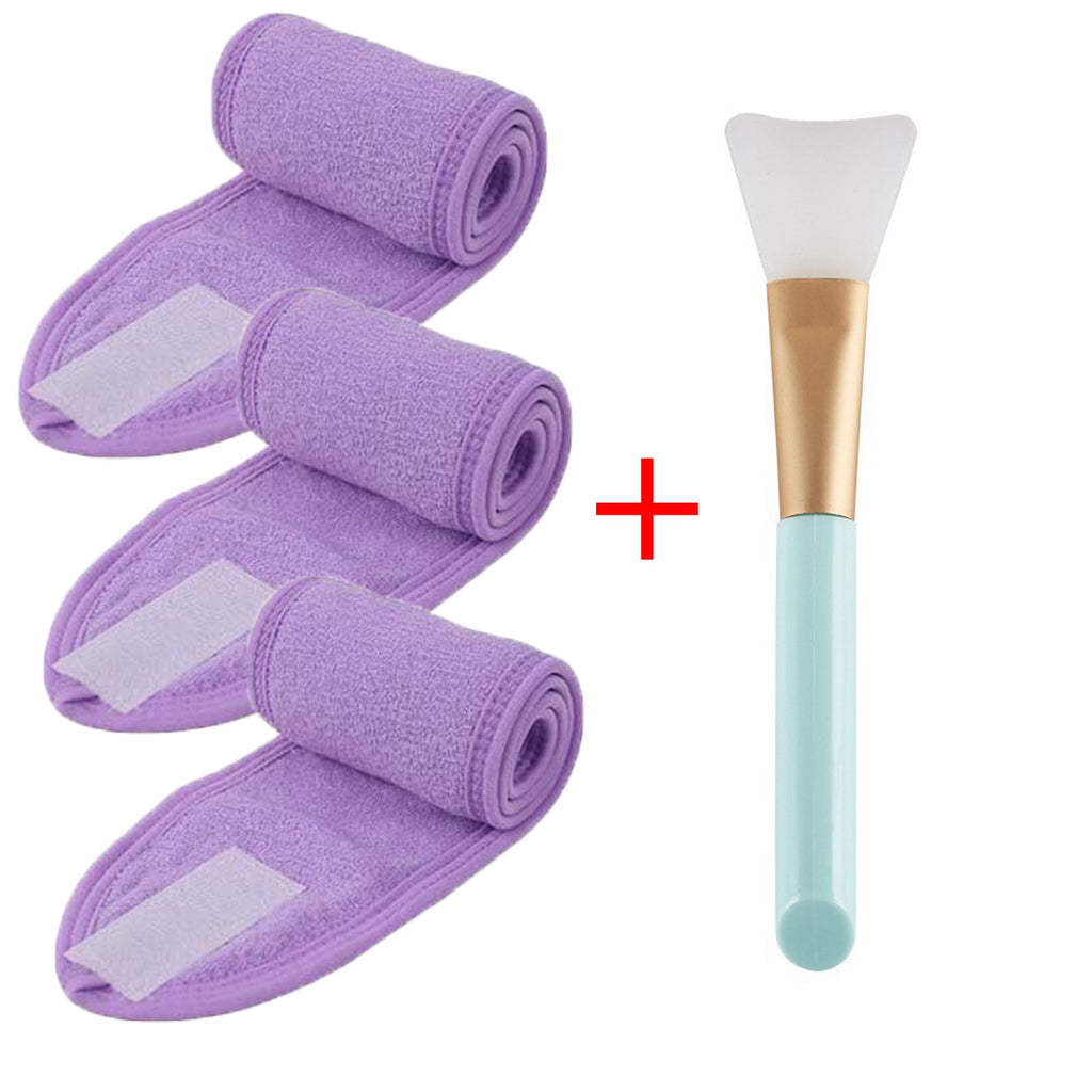 3pcs Adjustable Facial Headband with 1 Mask Brush Yoga Spa Bath Shower Makeup Wash Face Cosmetic Head Band Make Up Accessories