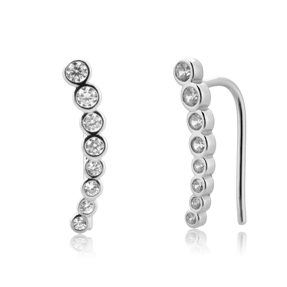 ANDYWEN 925 Sterling Silver Clear Zircon Ovals Stud Earring Thread Pin Crystal Climber Women Luxury Circle Party Jewelry