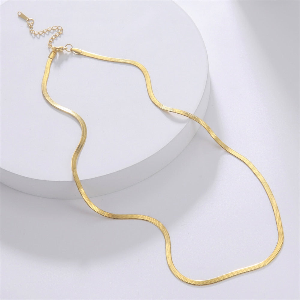 Skyrim Stainless Steel Snake Chain Necklace for Women Men Minimalist Gold Color Choker Neck Chains 2023 Trend Jewelry Gift Hot