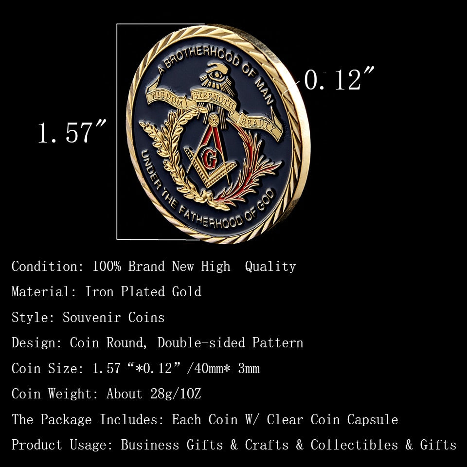 Euro Masonic Association Under A Brotherhood Of Man The Fatherhood Of God Gold Plated Token Challenge Commemorative Coin