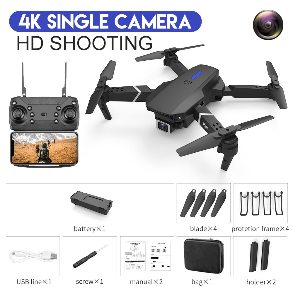 New 2023 E88Pro RC Drone 4K Professinal With 1080P Wide Angle HD Camera Foldable RC Helicopter WIFI FPV Height Hold Gift Toy