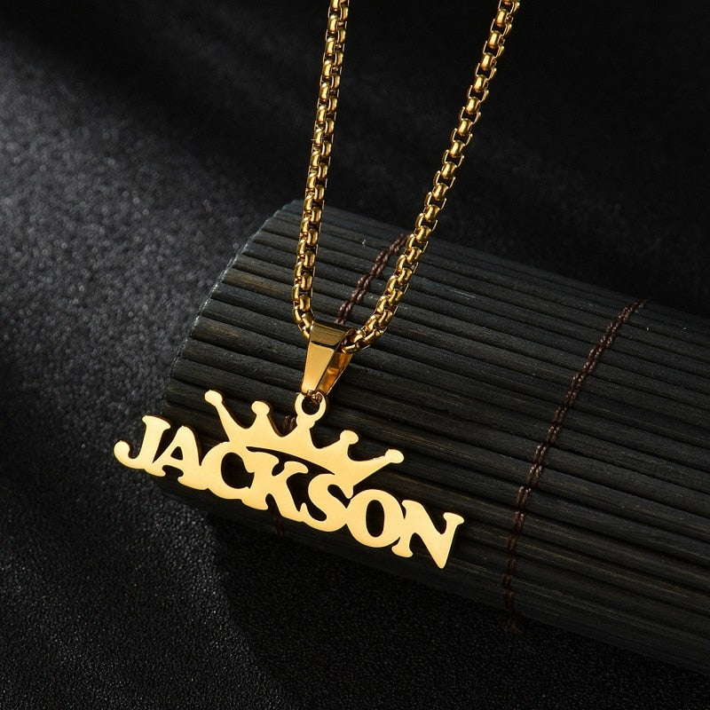 Custom Name Necklace Custom Jewelry Stainless Steel Personalized Crown Pendant For Women подвеска Men Collars Thick Chain Gifts