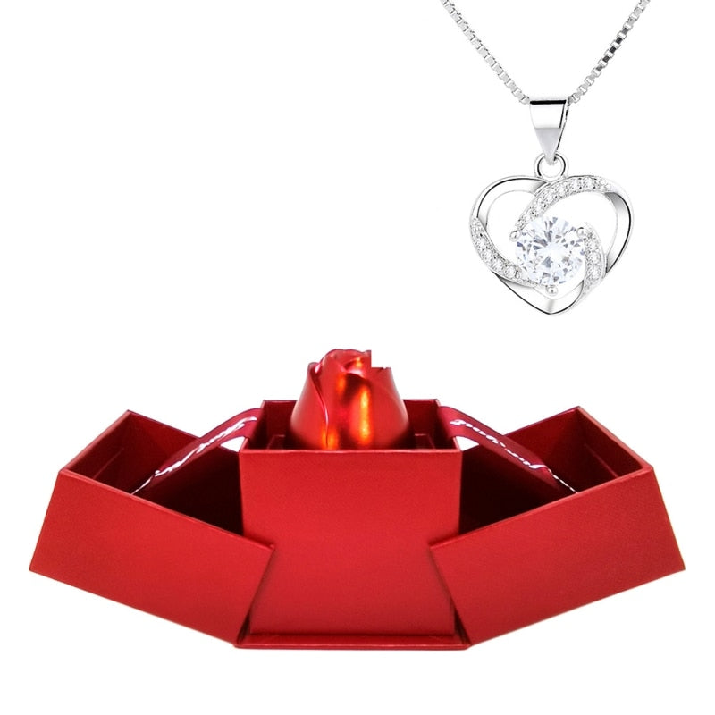 Rose Holder Eternal Love Necklace Set Romantic Rhombus Zircon Pendant With Immortal Valentines&#39; Day Gifts