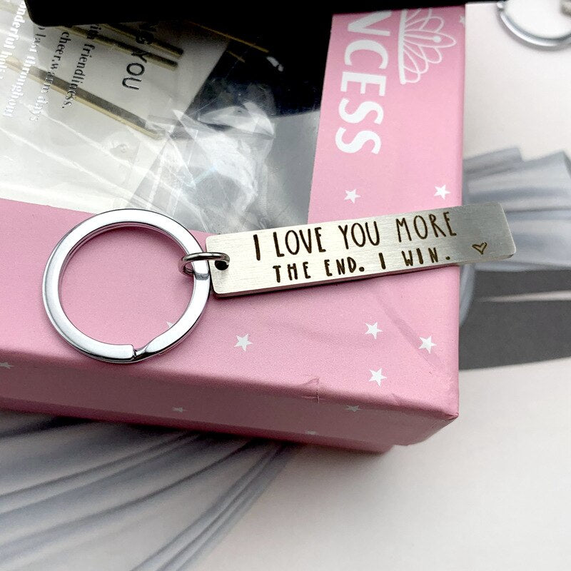 Lovers Keychain Man Creative Key Chain Letter I Love You More The End I Win Woman Silver Color Key Ring Stainless Pendant Brelok