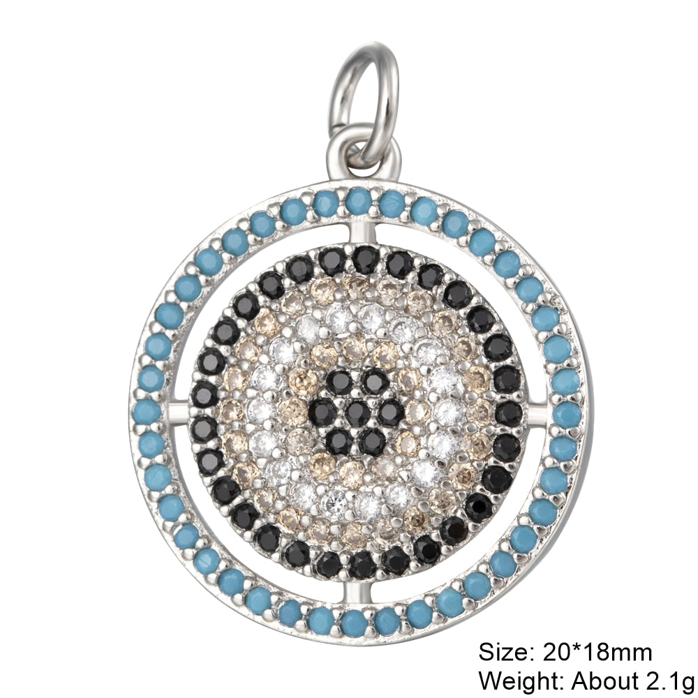 Juya DIY Luxury Multicolor Cubic Zirconia Enamel Greek Evil Eye Charms For Handmade Women Fashion Pendant Turkish Jewelry Making