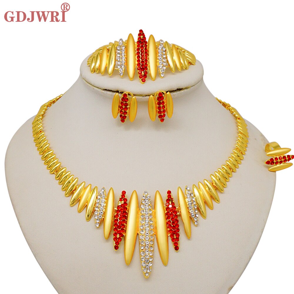 Dubai Indian Gold Color Necklace Bracelet Earrings Ring Jewelry Sets For Women Ethiopian Nigerian Bridal Wedding Jewellery Gifts