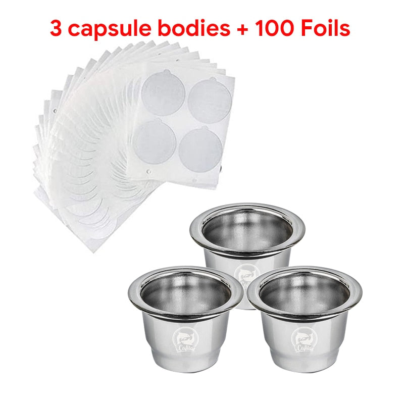 ICafilasStainless Steel For Nespresso Coffee Capsule with Disposible Foils Seals Easy Clean Reusable Cup Body