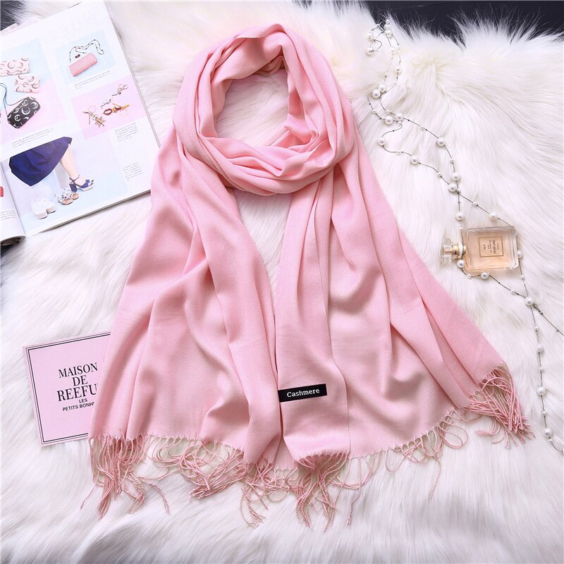 2022 Winter Scarves For Women Shawls Warm Wraps Lady Pashmina Pure Blanket Cashmere Scarf Neck Headband Hijabs Stoles Foulard