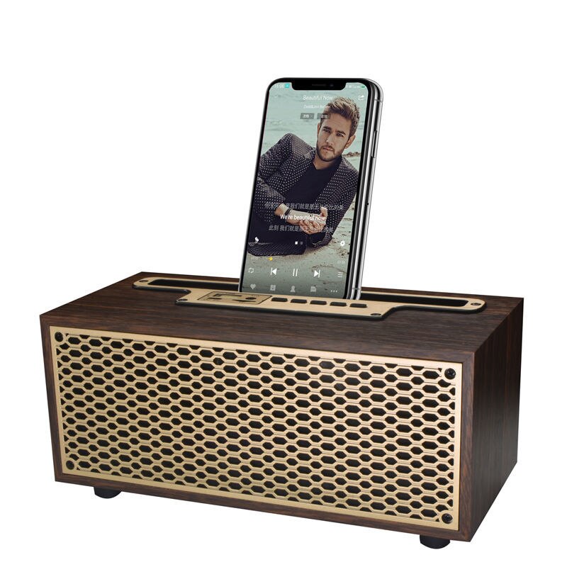 FM Vintage Wood Grain Bluetooth Speaker TWS Wireless Subwoofer Outdoor Portable Radio Gift Stereo Mobile Phone Stand Speaker