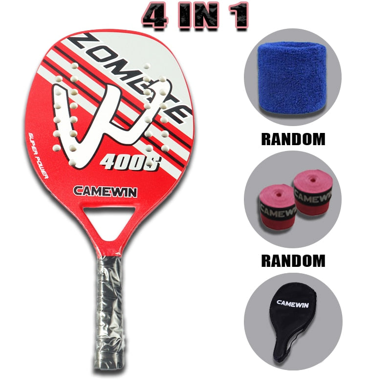 Camewin Adult Professional Full Carbon Beach Tennis Racket 4 IN 1 Soft EVA Face Raqueta With Bag Unisex Equipment Padel Rackets