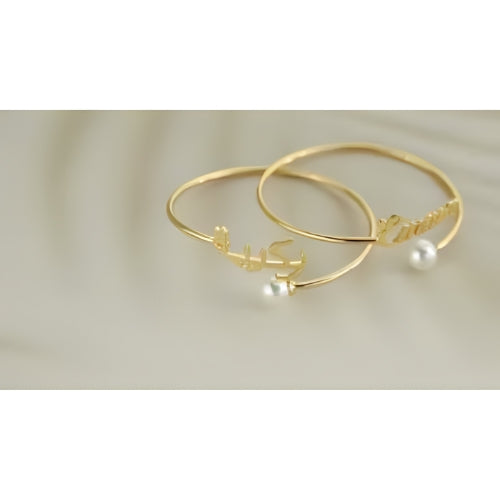 Set of Arabic and English fonts Custom Name Bracletes Bangle decorated with Pearl Gold