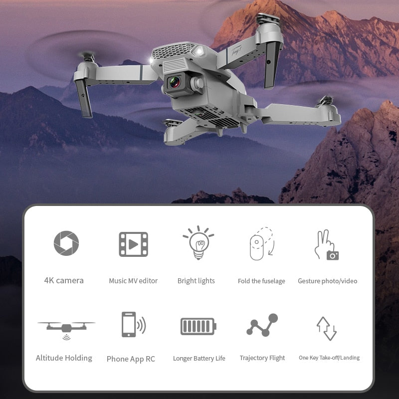 New E88 PRO Drone Professional 10K Wide Angle HD Camera Height Fixed Remote Control Foldable Quadrotor Helicopter Children's Toy