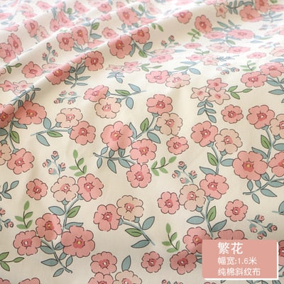 Fresh Floral Twill Cotton Fabric (50x160cm) - Ideal for DIY Baby Clothes, Newborn Pajamas, Quilt Covers, and Bed Sheets - High-Quality Sewing Cloth for Crafting