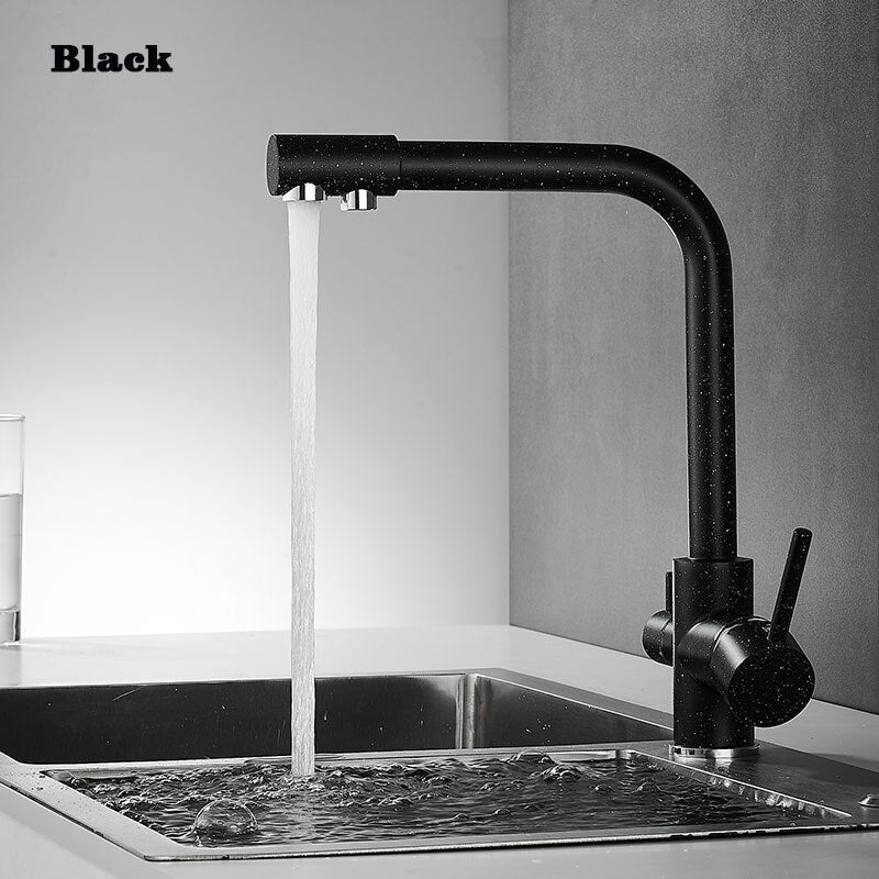 Kitchen Filtered Faucet Balck with Dot Brass Purifier Faucet Dual Sprayer Drinking Water Tap Vessel Sink Mixer Tap Torneira