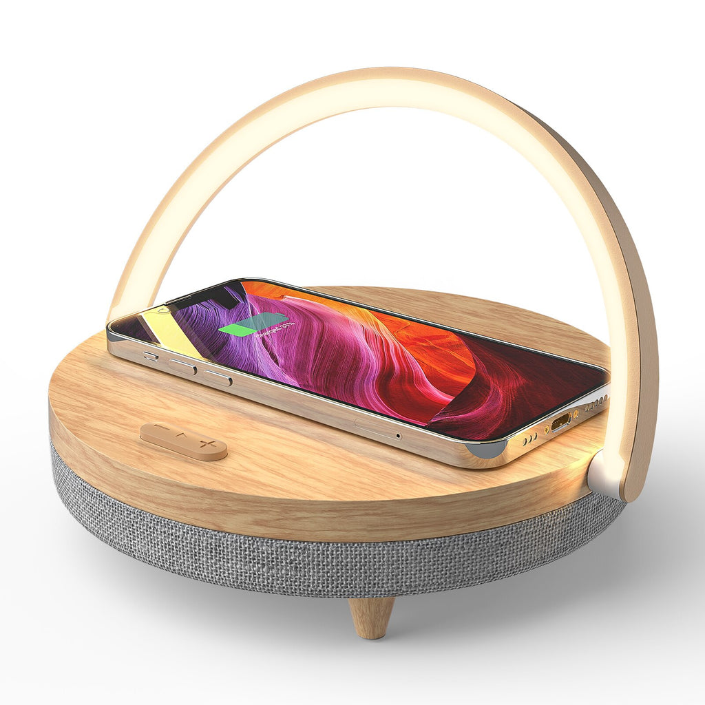 Wireless Charger Bluetooth Speaker Wooden Table Lamp High Power Mobile Phone Stand for IPhone 13 Wireless Charger Lamp Speaker