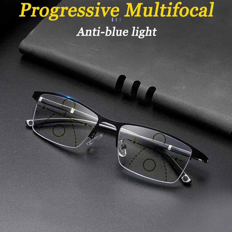 intelligent Photochromic multi-Functional Reading Glasses Progressive Multifocal Men Women Half-Frame Anti-blue light Eyeglasses