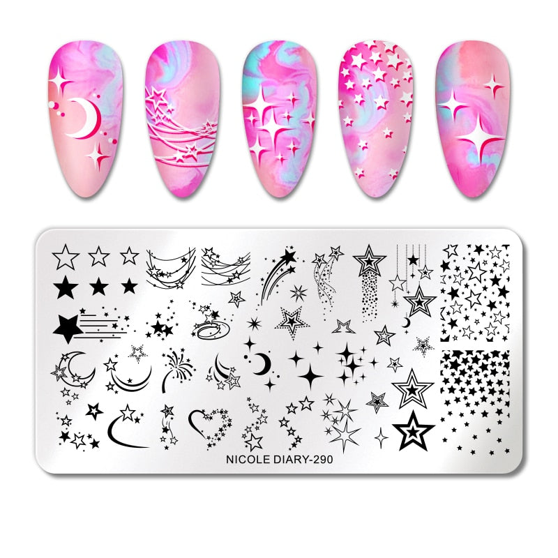 NICOLE DIARY Leaves Flower Stripe Design Stamping Plates Abstract Lady Face Nail Stamp Templates Leaf Floral Printing Stencil