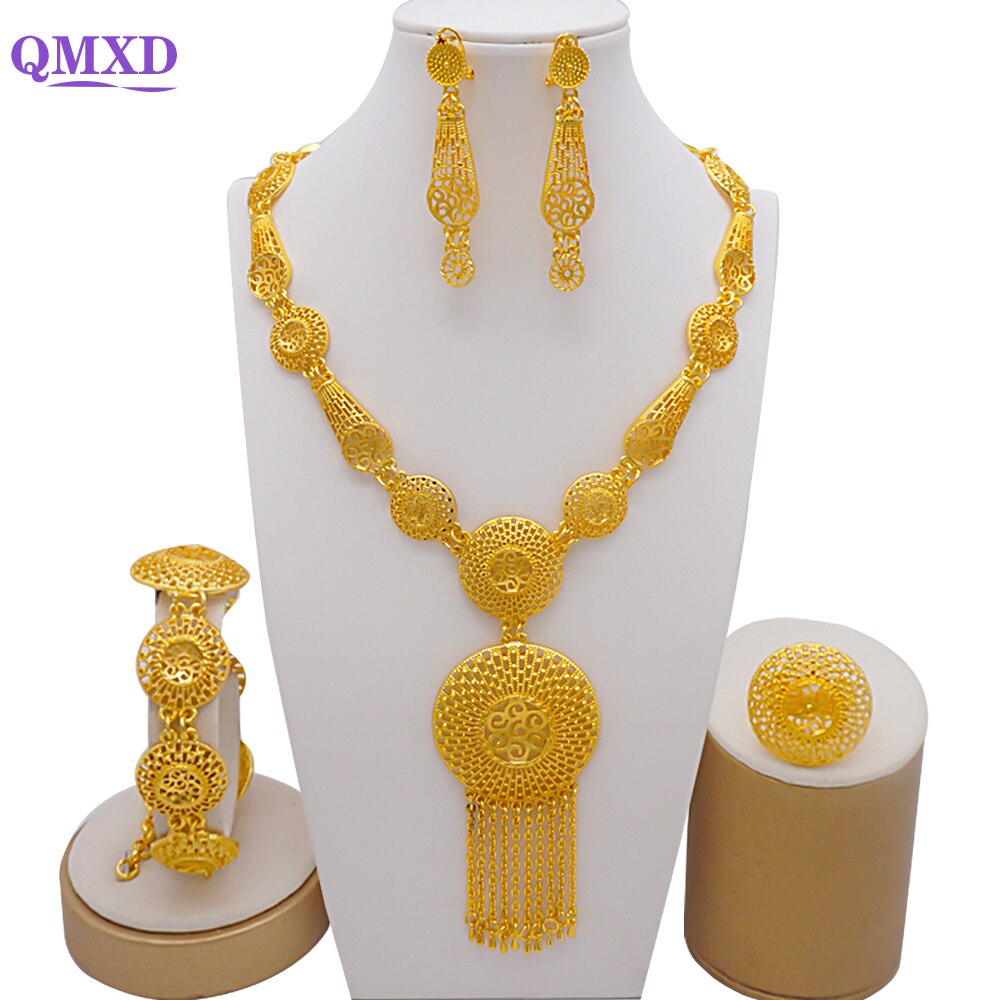 Ethiopian Rope Chain Jewelry Set For Women Ethnic Style Pendant Necklace Bracelet Earring Ring Wedding jewelry sets