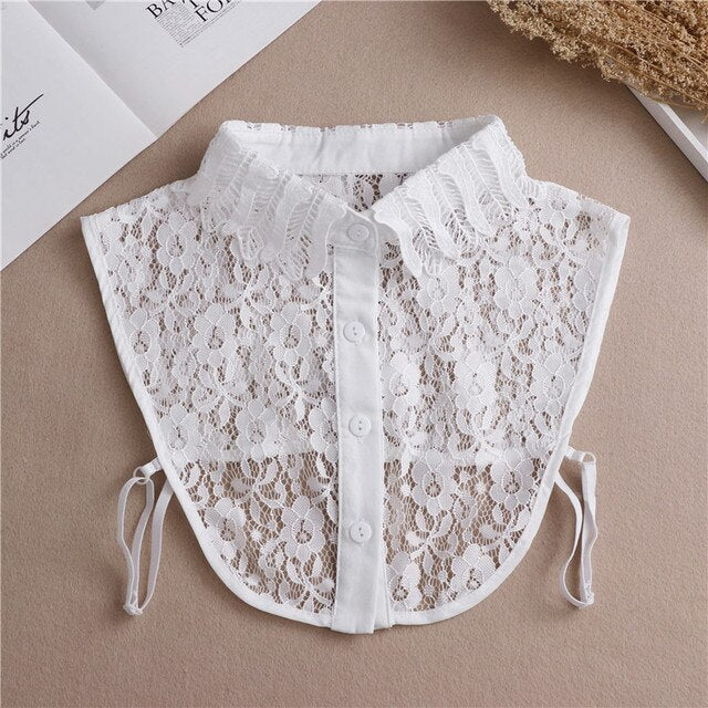 Fashion 2023 Front Tie White Fake Collar for Women Stand Detachable Collar Fake Girls Vintage Lace Ladies False Blouse Collar