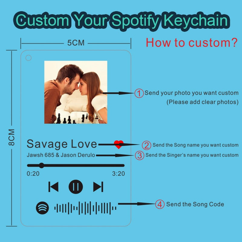 Personalized Clear Acrylic Spotify Keychain Scan Code Music Song Singer Name Album Cover Custom Keyring Women Men Photo Gifts