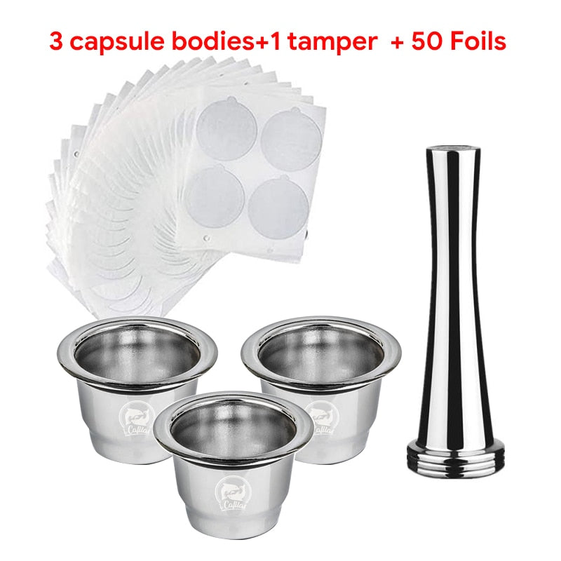 ICafilasStainless Steel For Nespresso Coffee Capsule with Disposible Foils Seals Easy Clean Reusable Cup Body