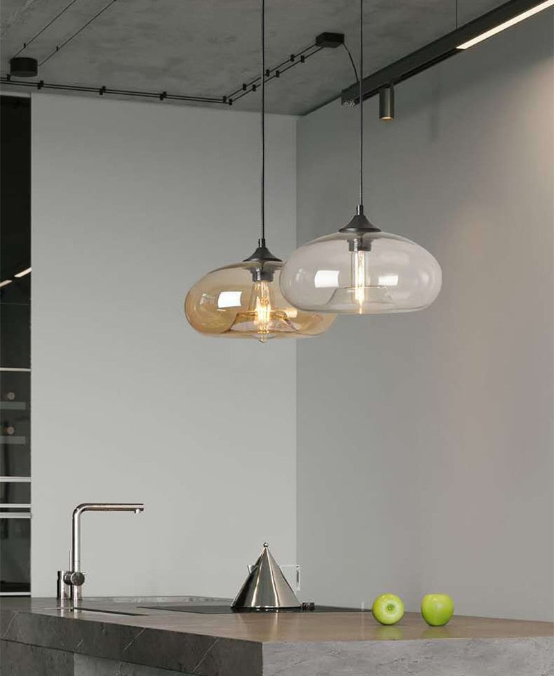 Simple Modern Colorful Hanging Lamp Loft E27 Pendant Lamp Decor for Kitchen Restaurant Room Glass Light Fixtures