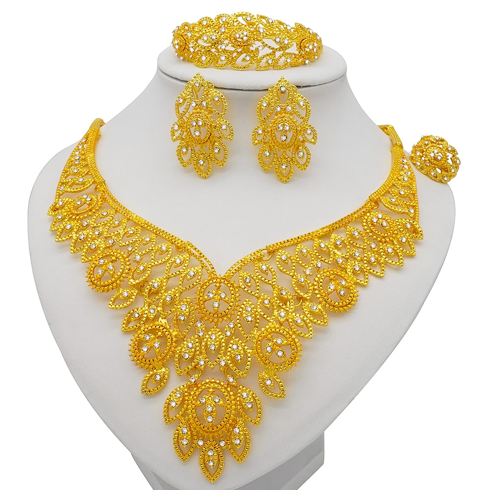 Fashion Dubai Gold Color Luxury Ethiopian Irregular Jewelry Sets African India Wedding Necklace Earrings Set For Women Party