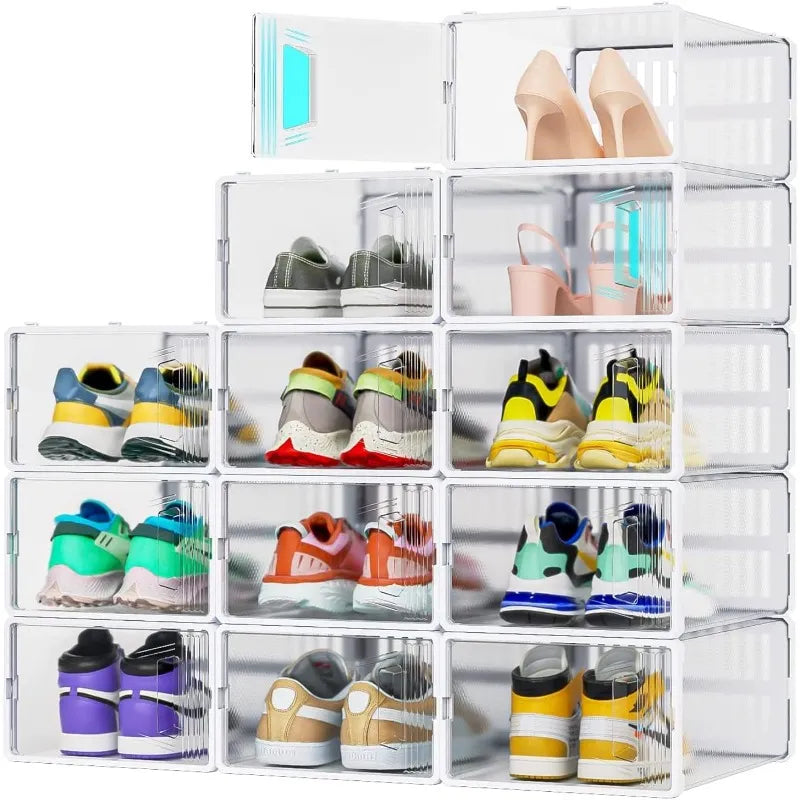 JONYJ 12 Pack Shoe Organizer, Clear Plastic Stackable Shoe Storage, Multifunctional Storage Organizer