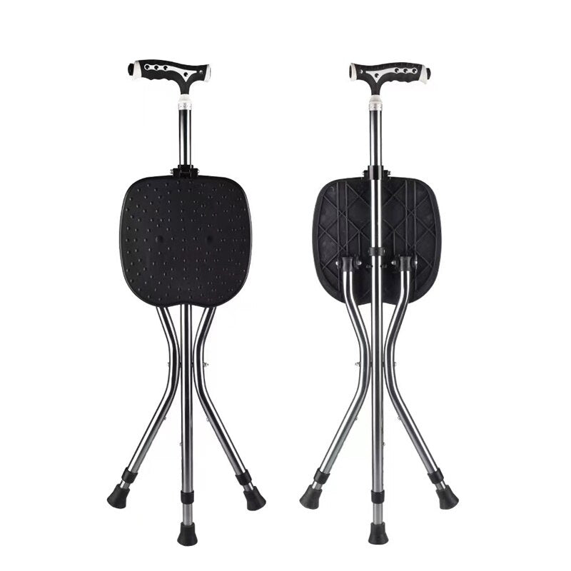 1PC Lightweight Folding Walking Stick With Seat Tripod Stool Portable Walking Cane Chair For Old People