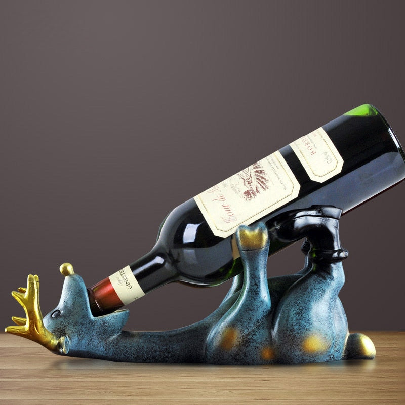 Vilead Resin Elk Wine Bottle Holder Figurines Animal Statue Creative Lying Deer Ornament Table Living Room Home Decoration