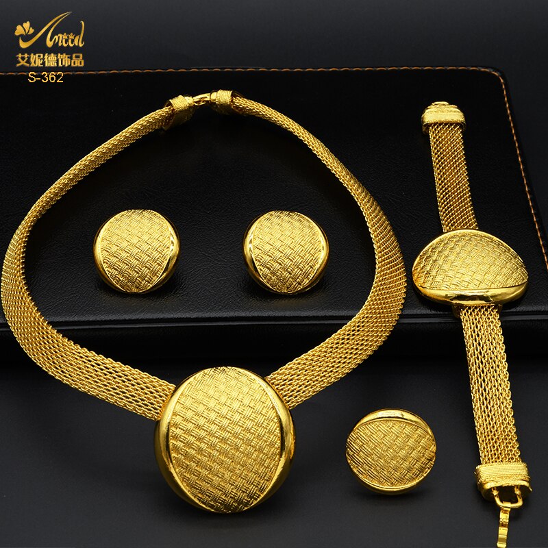 ANIID Ethiopian Gold Plated Jewelry Set For Women Bridal Dubai Jewellery Wedding Brazilian Eritrean African Earring Necklace Set