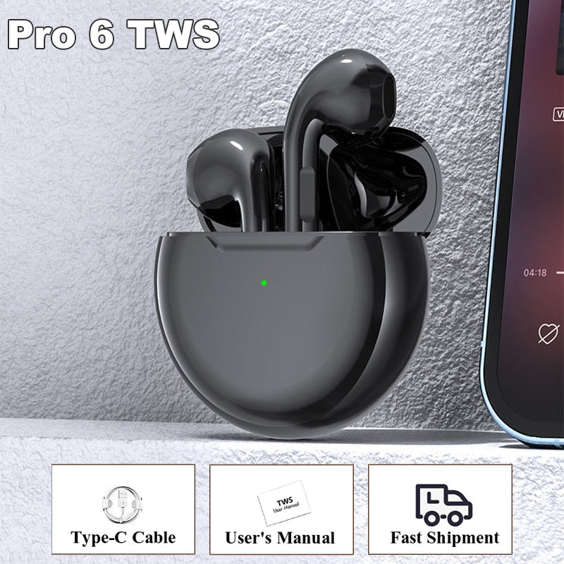 Original Air Pro 6 TWS Wireless Headphones Bluetooth Earphones In Ear Earbuds Earpod Sports Gamer Pods Headset For Apple iPhone