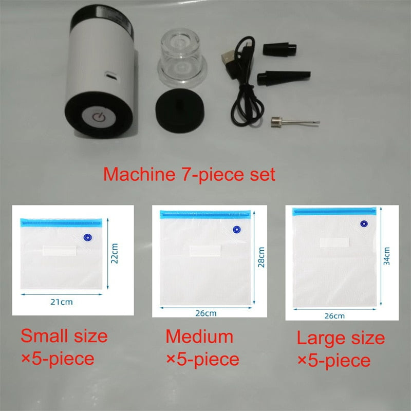 Handheld Food Vacuum Sealer Packaging Machine Film Container USB Sealer Vacuum Packer With 5 or 10pcs Vacuum Zipper Bags