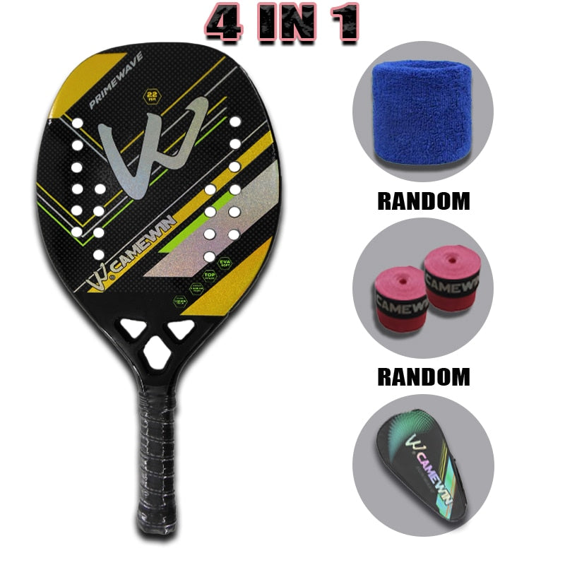 Camewin Adult Professional Full Carbon Beach Tennis Racket 4 IN 1 Soft EVA Face Raqueta With Bag Unisex Equipment Padel Rackets