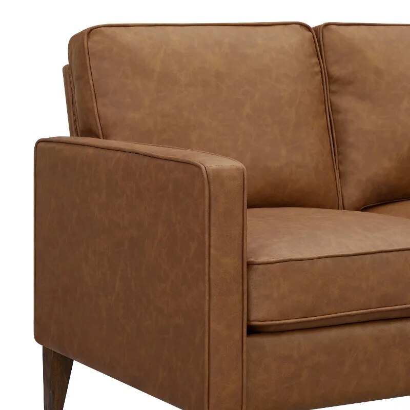 BOUSSAC Leather Sofa, Saddle Brown