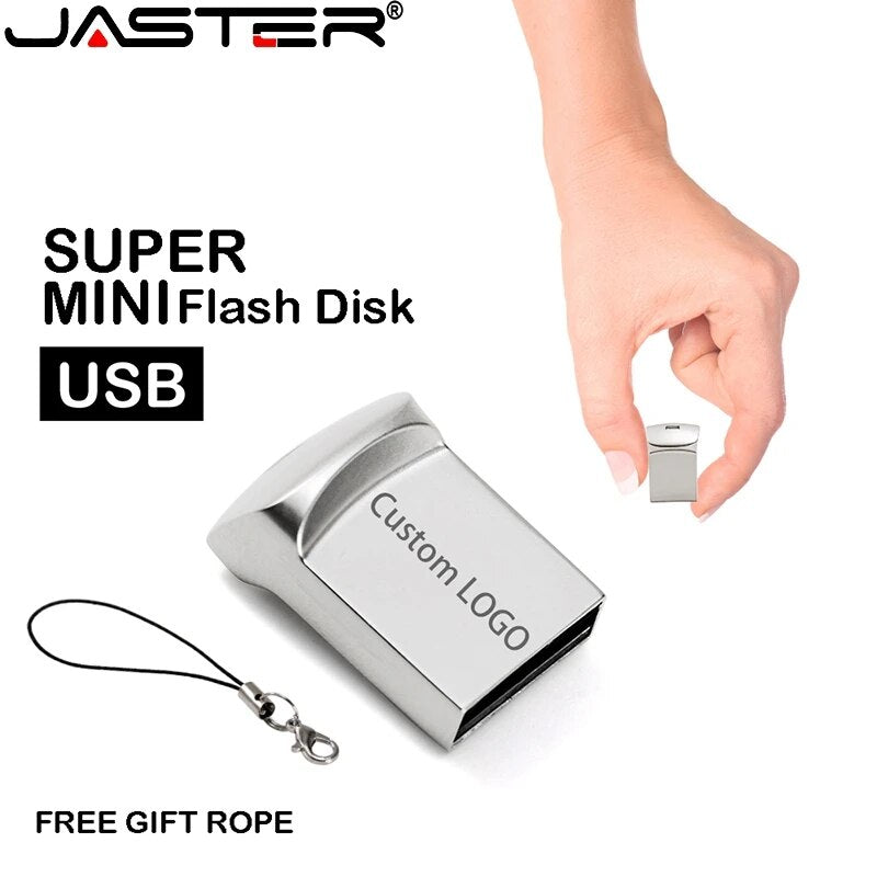 JASTER Mini Metal USB Flash Drives Silver Business Gifts Memory Stick Custom logo Pen Drive Waterproof Storage Devices 32GB 64GB