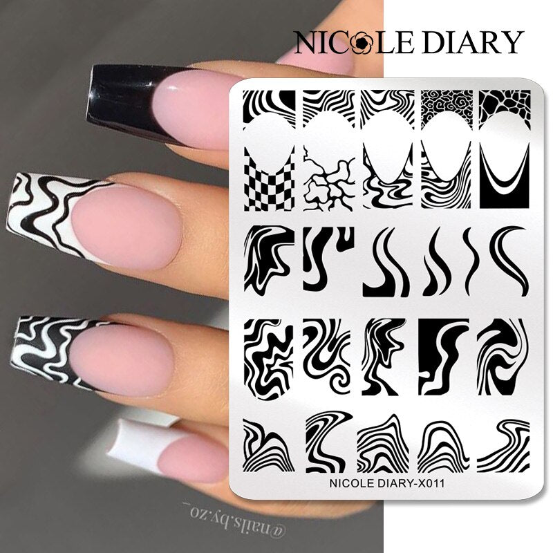 NICOLE DIARY Leaves Flower Stripe Design Stamping Plates Abstract Lady Face Nail Stamp Templates Leaf Floral Printing Stencil