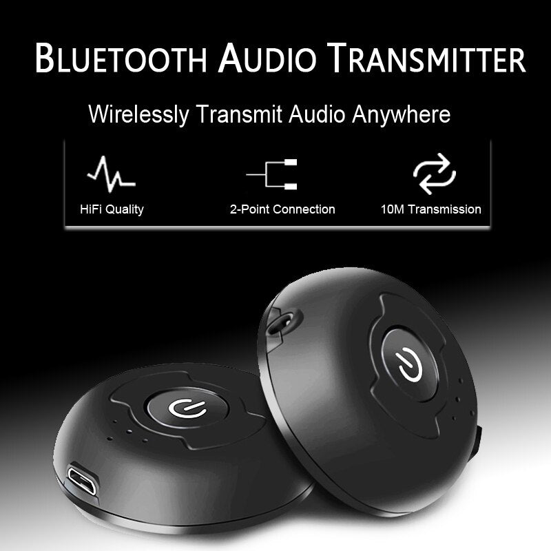 Bluetooth Spliter 5.0 Audio Transmitter For TV PC Connect 2 Headphones 3.5mm AUX Low Latency Stereo Wireless Adapter