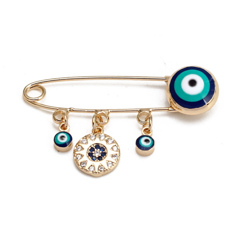 Lucky Eye Blue Turkish Evil Eye Brooch Pin for Women Men Dropping Oil Flower Crown Star Hamsa Hand Charm Fashion Jewelry BD52