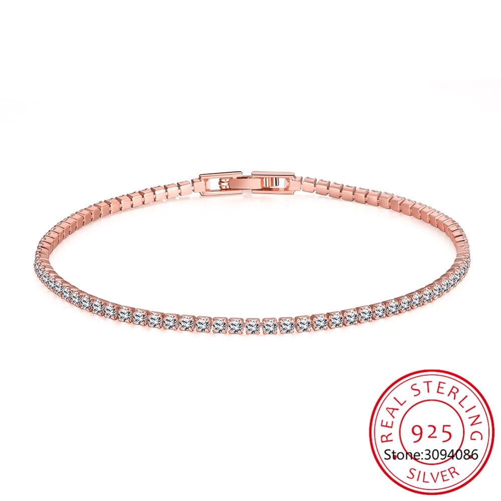 925 Sterling Silver Sparkling Strand Bracelet Women Link Tennis Bracelet Silver Jewelry 3 Colors SCB029