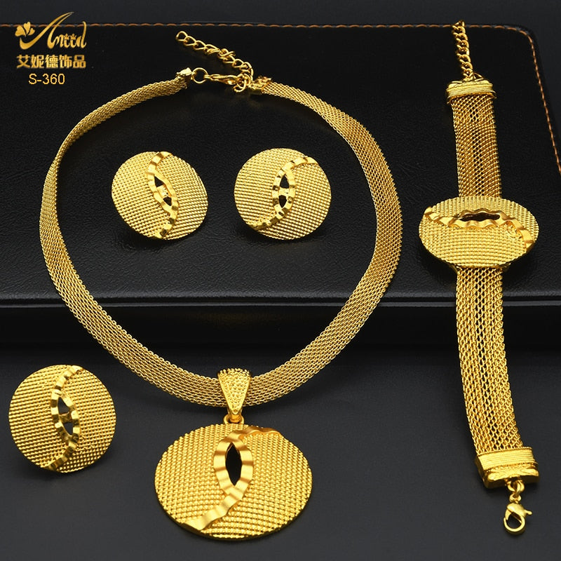 ANIID Ethiopian Gold Plated Jewelry Set For Women Bridal Dubai Jewellery Wedding Brazilian Eritrean African Earring Necklace Set