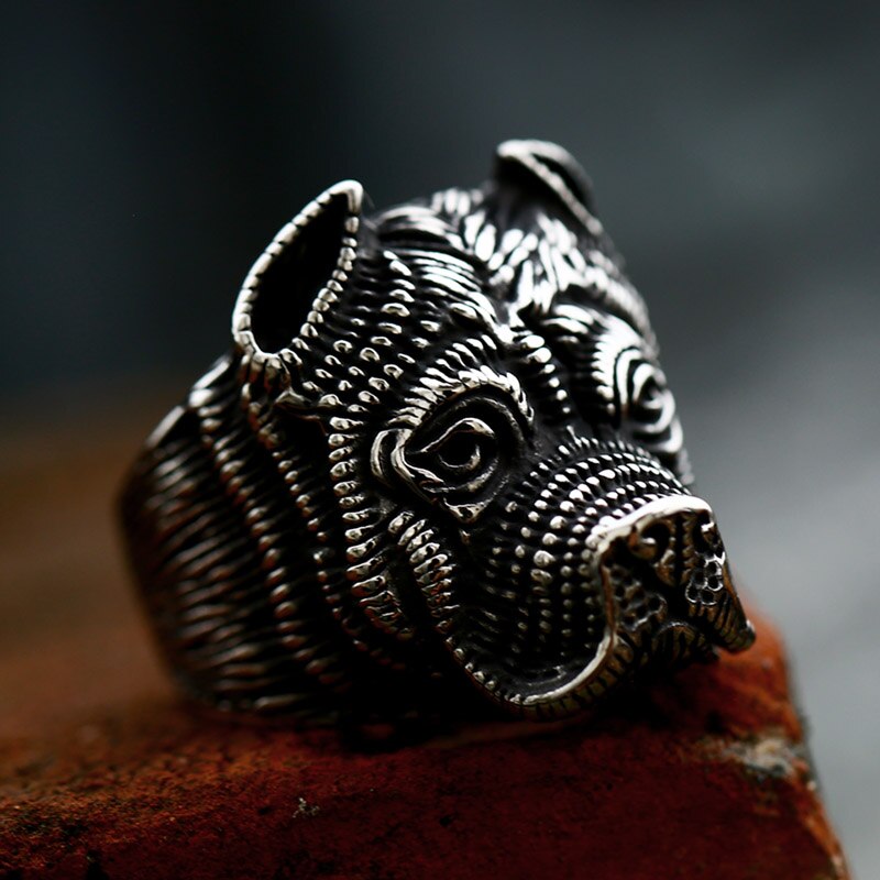 Stainless Steel fashion animal golden retriever Sharpei Dog Ring Men Simulation Details Personality Unique Amulet Jewelry