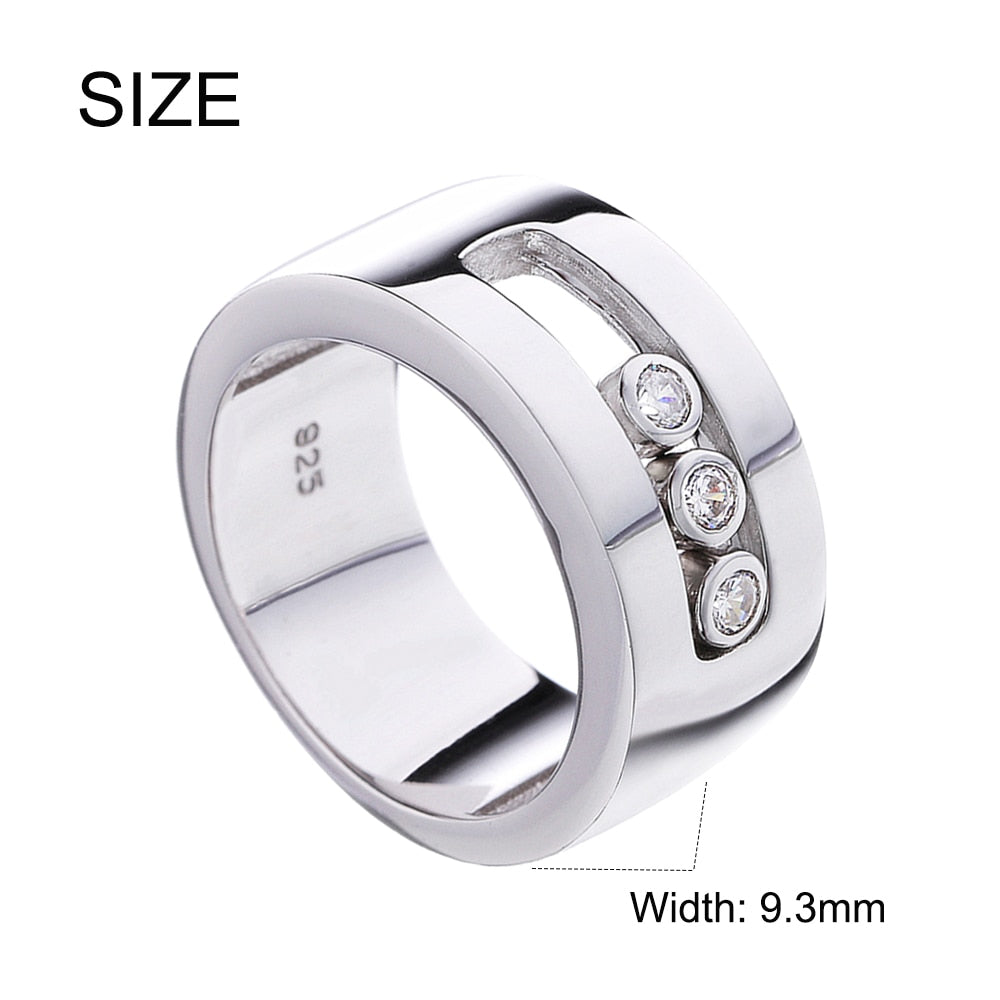 Women Silver Ring. Authentic 925 Sterling Silver Move Stone Wedding Rings For Women Engagement Sterling Silver Luxury Jewelry.