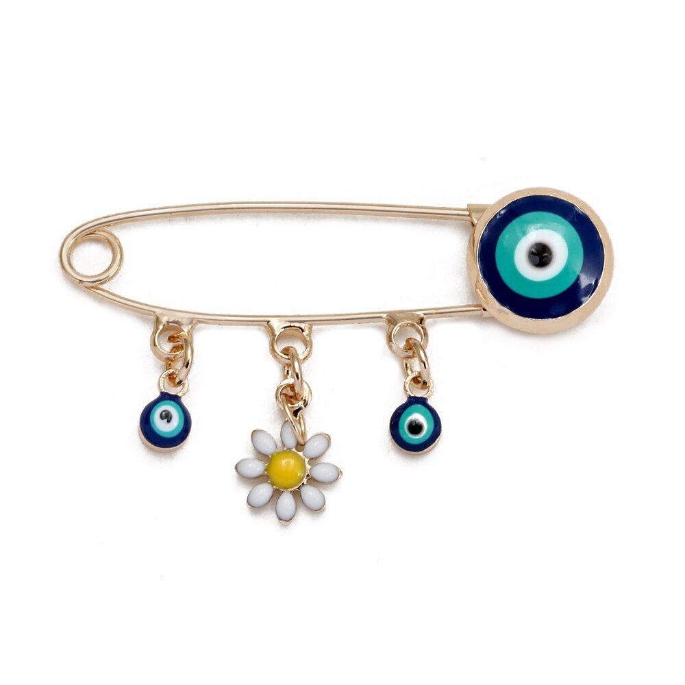 Lucky Eye Blue Turkish Evil Eye Brooch Pin for Women Men Dropping Oil Flower Crown Star Hamsa Hand Charm Fashion Jewelry BD52